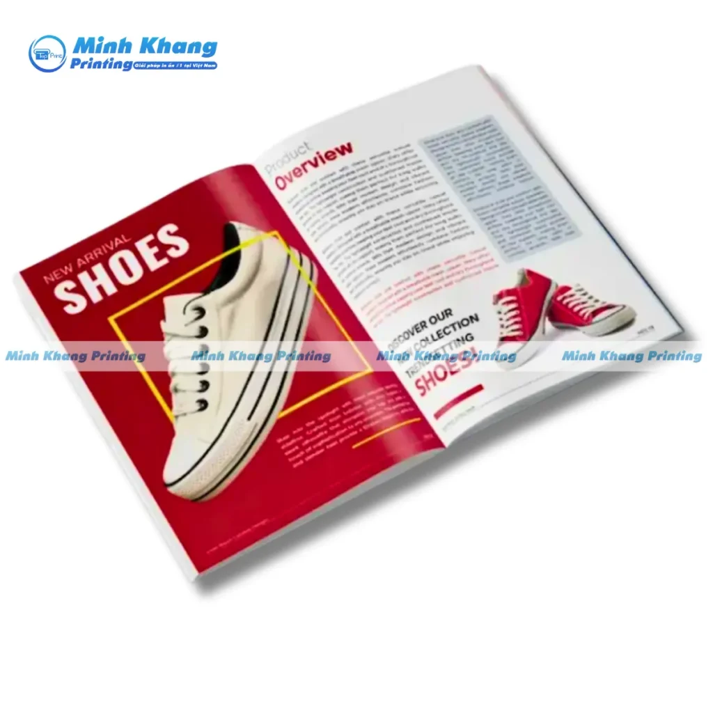 Mẫu catalogue giày với tông màu đỏ - trắng chủ đạo