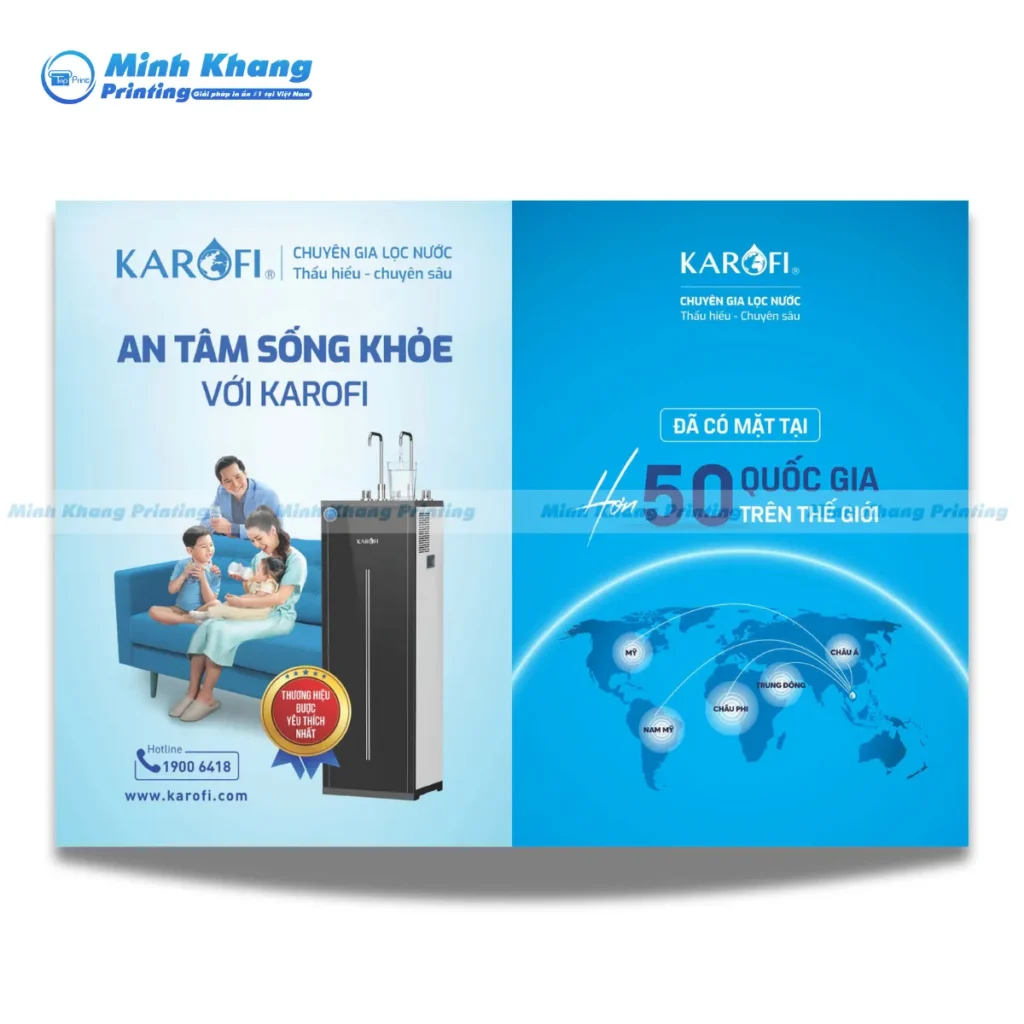 Mẫu catalogue máy lọc nước KAROFI với tông màu xanh gợi sự an toàn