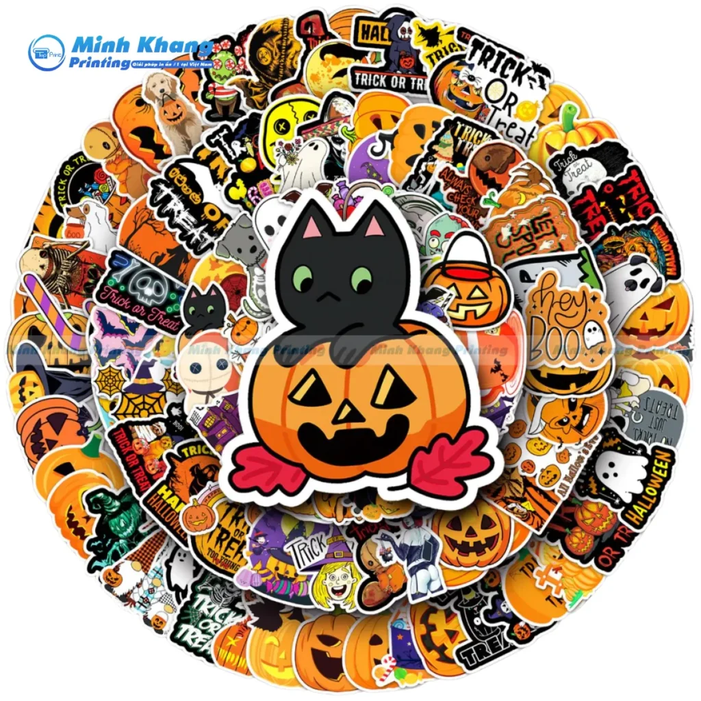 Mẫu sticker hình bí ngô cười ranh mãnh mang đậm không khí Halloween