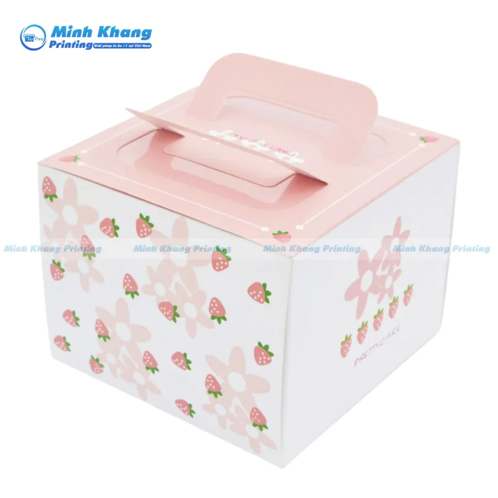 Mẫu hộp giấy bánh ngọt màu hồng dễ thương