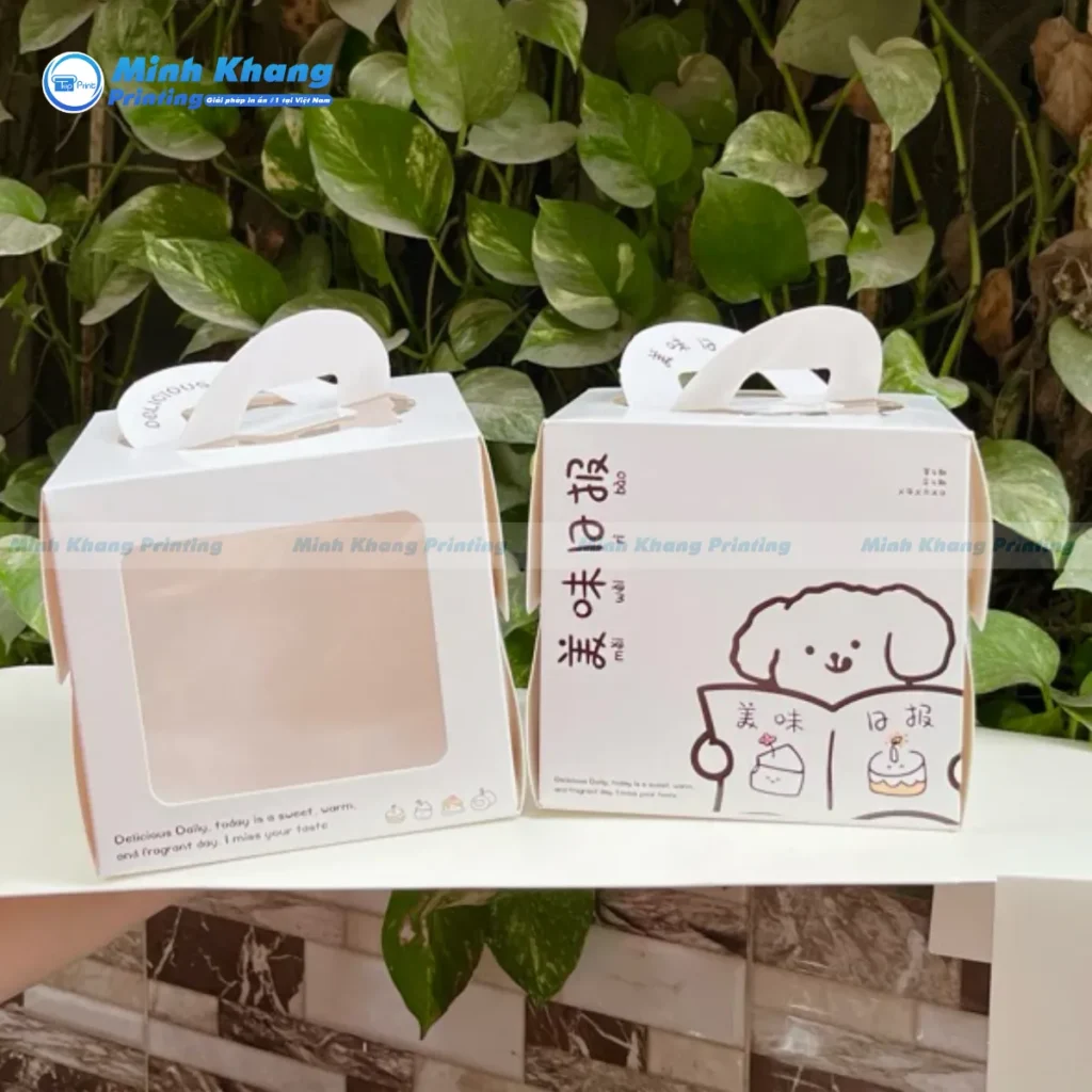 Mẫu hộp đựng bánh sinh nhật, bánh kem mini bento quai xách 16x16x15 cm