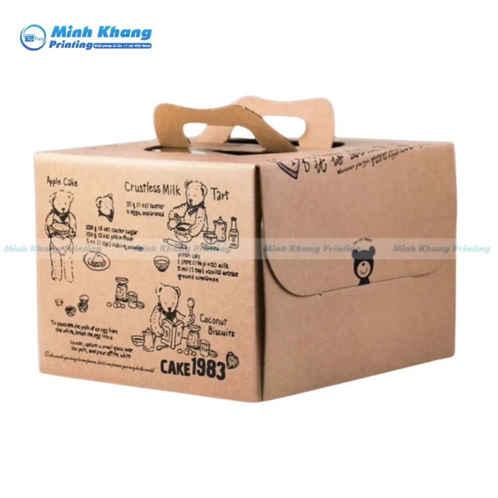 Mẫu hộp giấy kraft đựng bánh in họa tiết gấu dễ thương