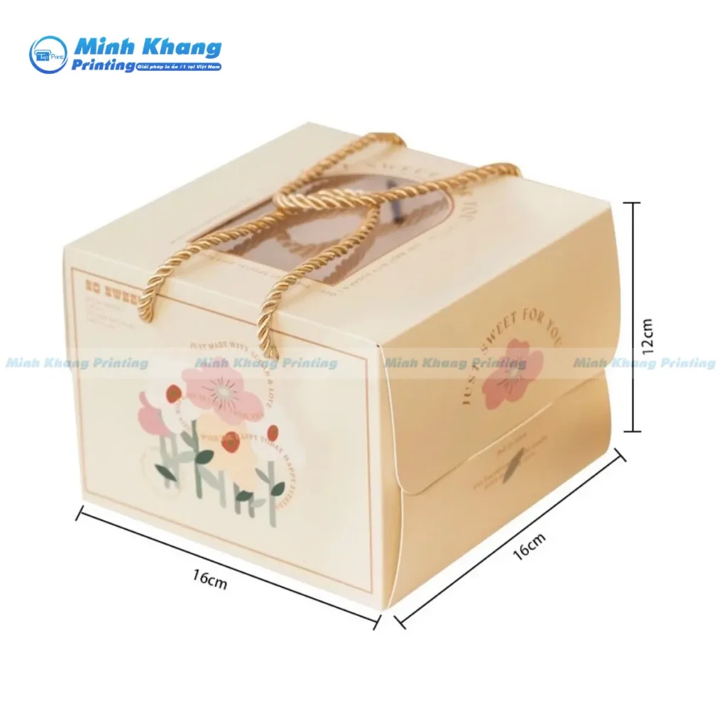 Mẫu hộp bánh sinh nhật mini mặt kiếng dây xoắn – pastel nhẹ nhàng kích thước 16*16*12 cm