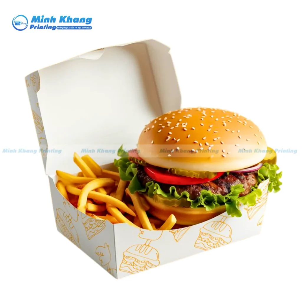 Mẫu hộp giấy đựng khoai tây chiên & hamburger hình chữ nhật