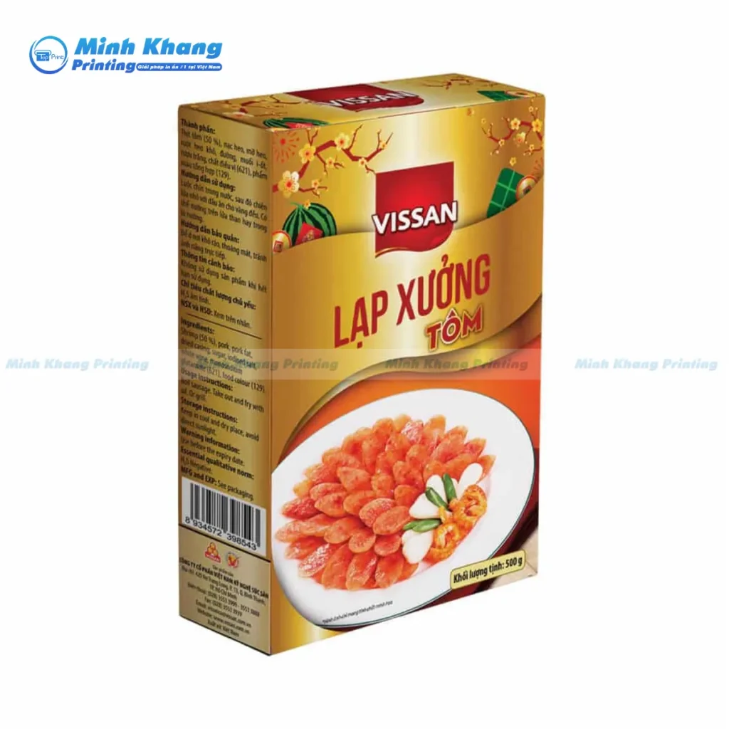 Mẫu hộp giấy đựng lạp xưởng tôm cho dịp Tết chuyên nghiệp