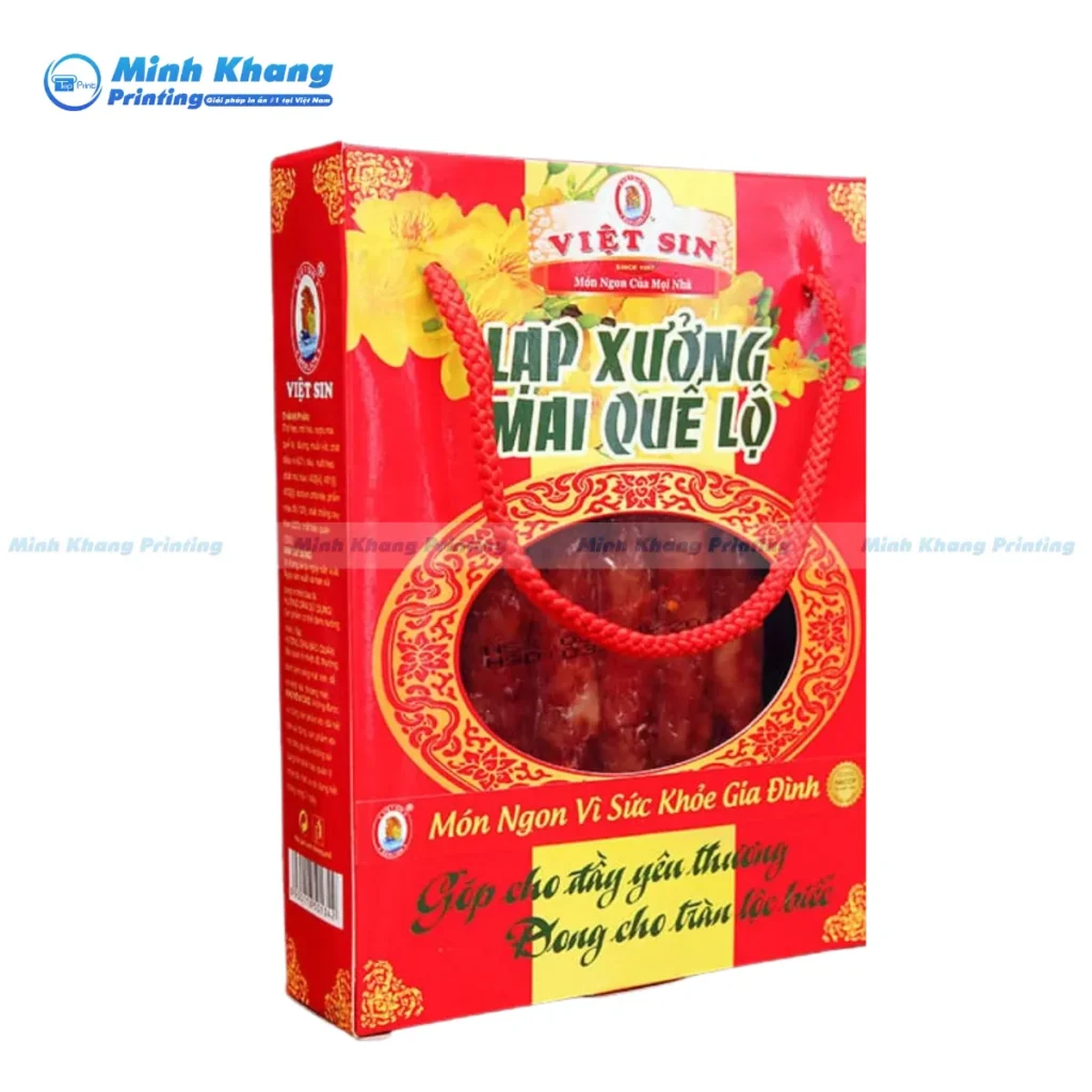 Mẫu hộp lạp xưởng sang trọng làm quà biếu tết có lớp mica trong suốt