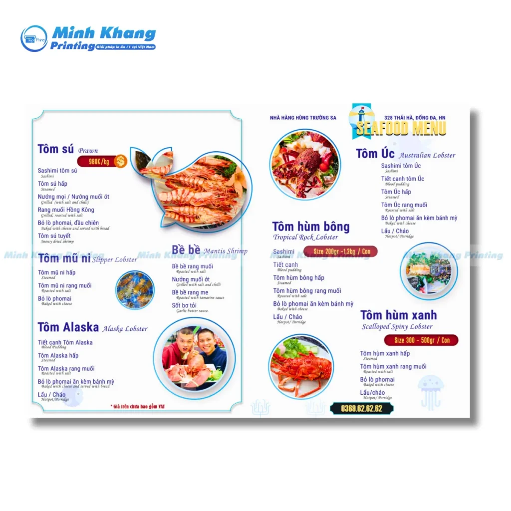 Mẫu menu quán ăn hải sản bình dân