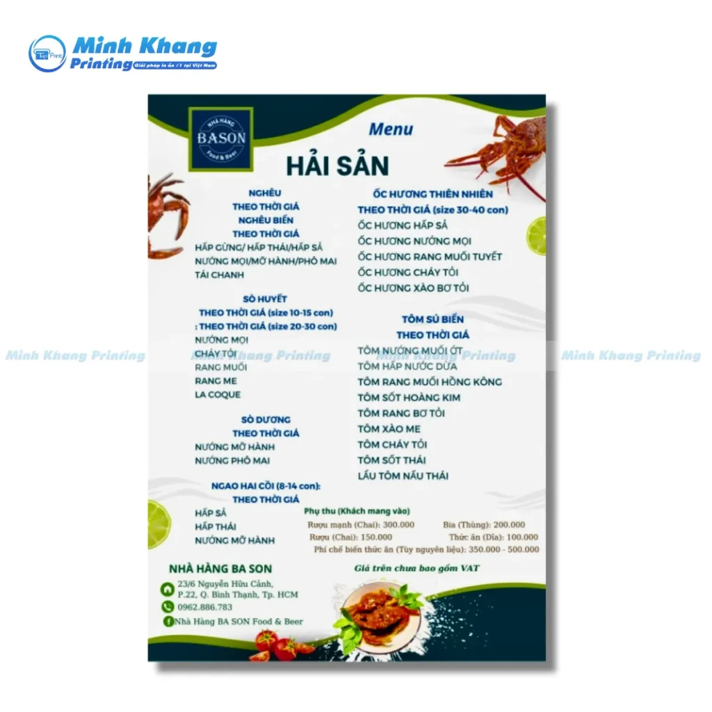 Mẫu thiết kế menu quán lẩu hải sản đơn giản