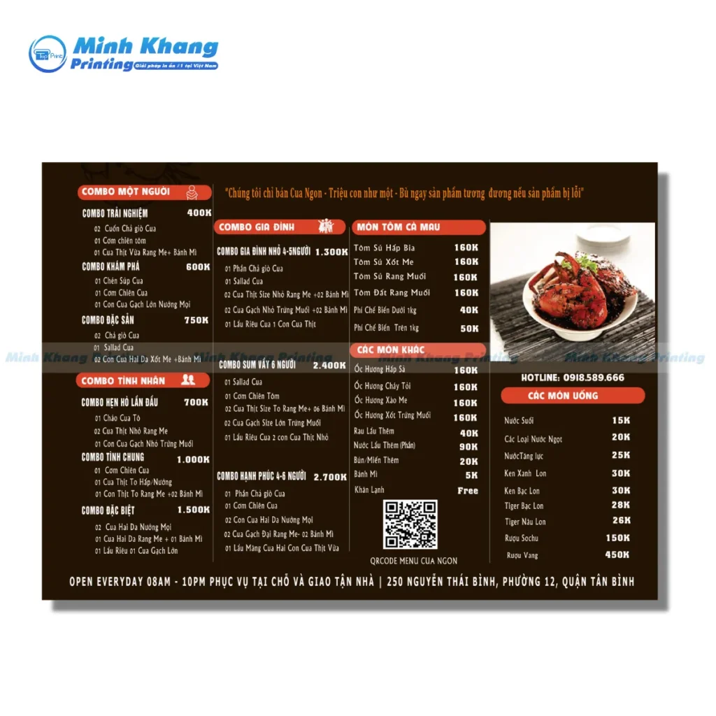 Quy Cách In Menu Quán Hải Sản Chuẩn Chuyên Nghiệp