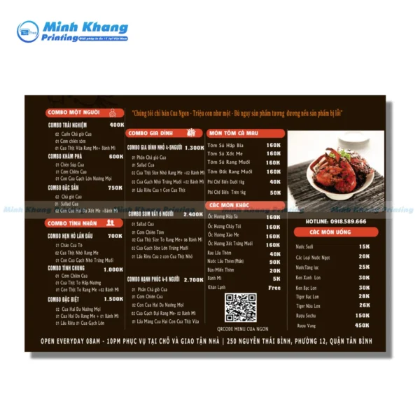 Quy Cách In Menu Quán Hải Sản Chuẩn Chuyên Nghiệp