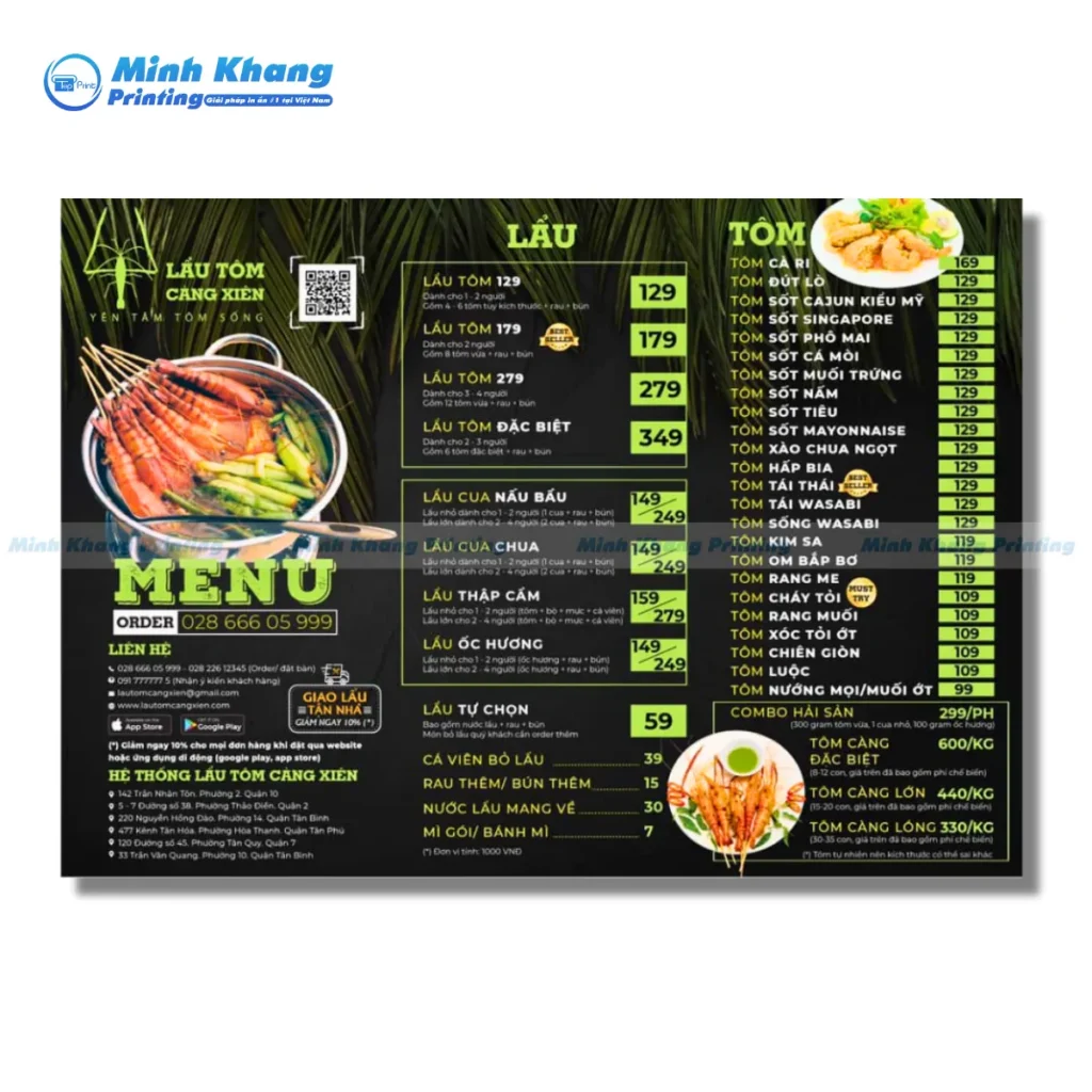 Mẫu menu quán hải sản sang trọng có hình minh họa & giá 