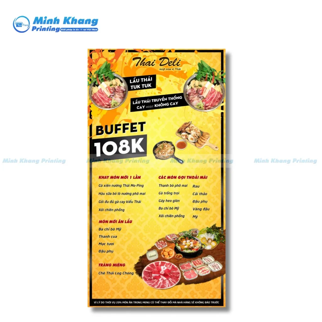 Mẫu menu lẩu Thái Deli & Buffet 108K