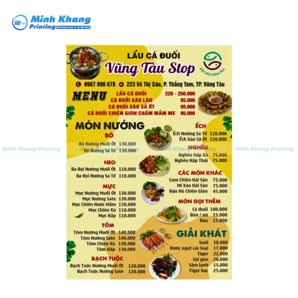 Mẫu thực đơn quán lẩu cá đuối Vũng Tàu Stop