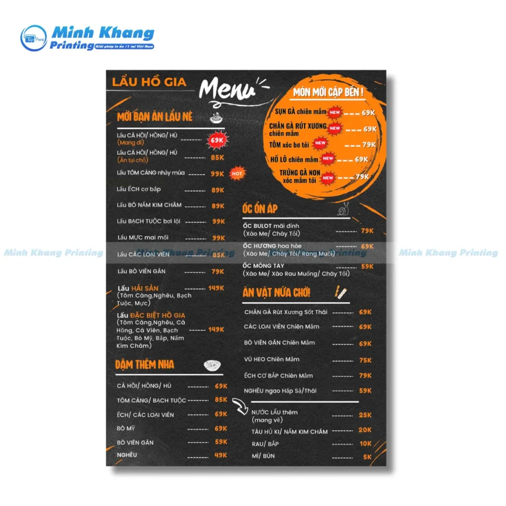 Mẫu Menu Lẩu Hồ Gia dành cho quán nhậu sinh viên