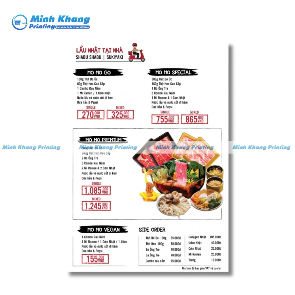 Mẫu bảng giá món ăn nhật trắng dễ nhìn & tối giản