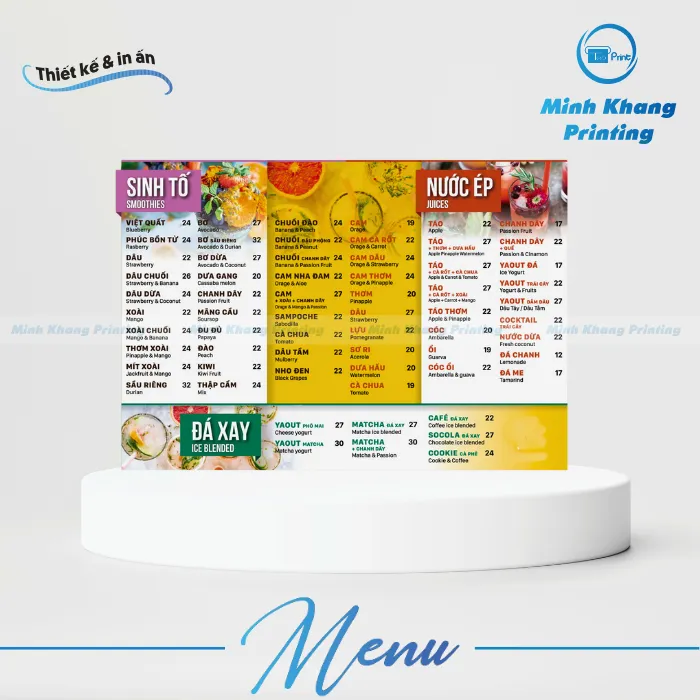 menu quán nước ép