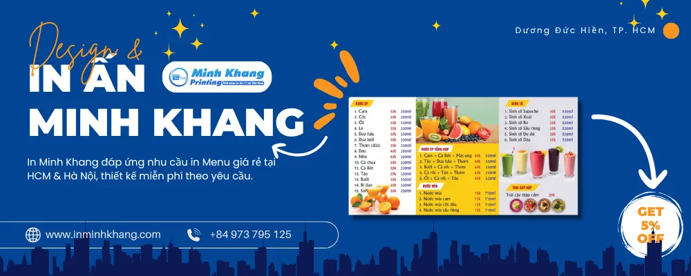 menu quán nước ép