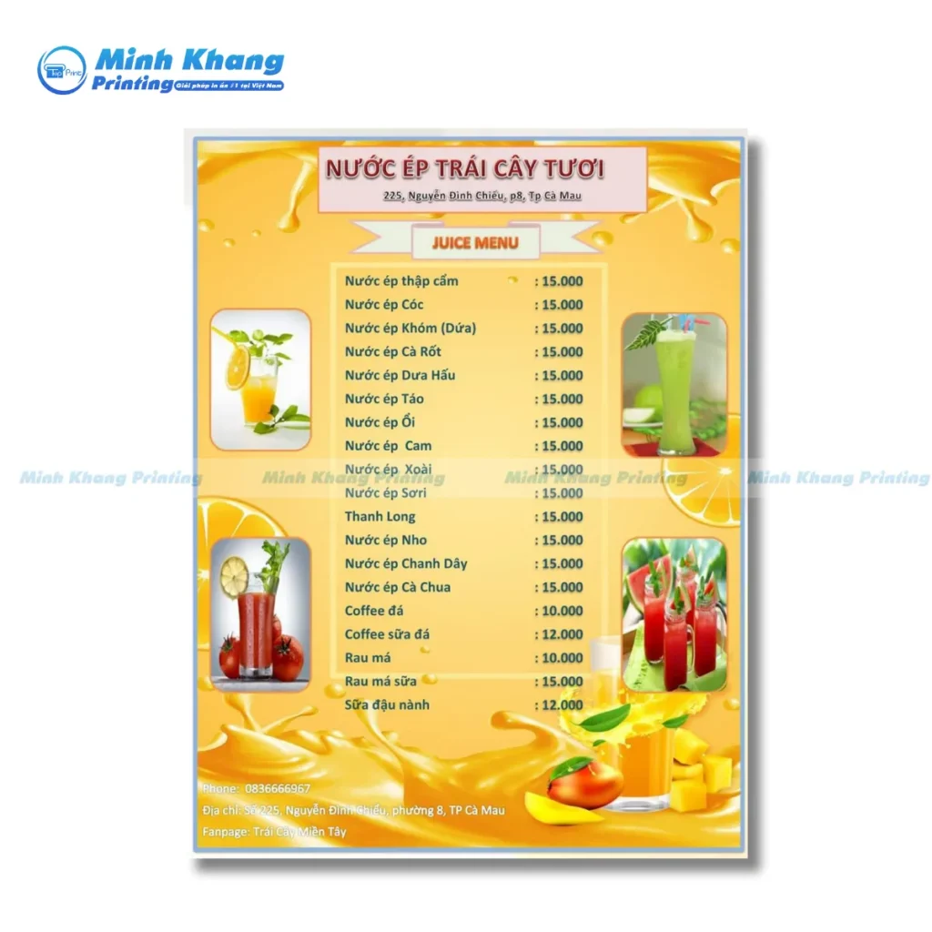 Mẫu menu đồ uống healthy kích thước A4 
