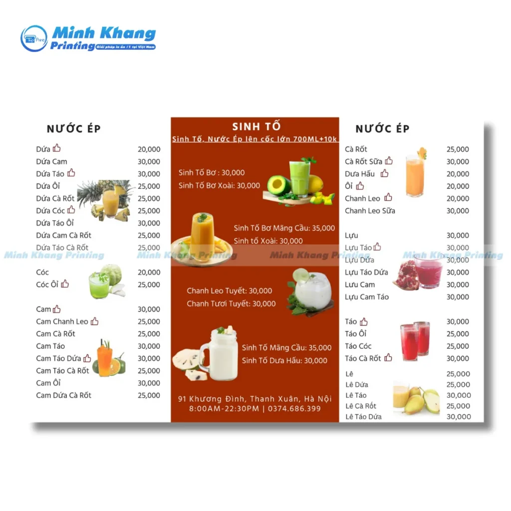 Khái Quát & Vai Trò Của Menu Quán Nước Ép