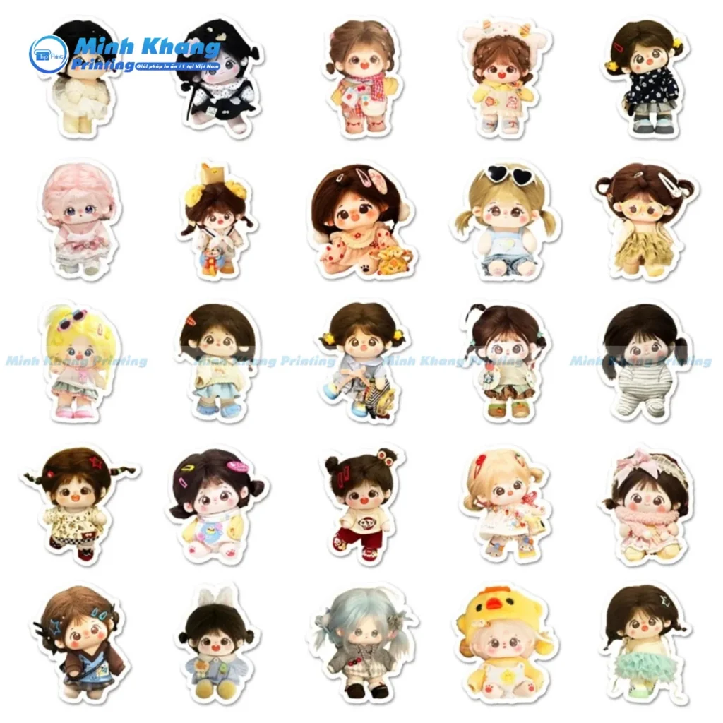 Mẫu nhãn dán búp bê bé gái dễ thương & đáng yêu