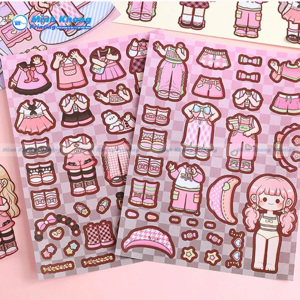 Mẫu bộ sưu tập sticker búp bê bao gồm phụ kiện thời trang, trang sức