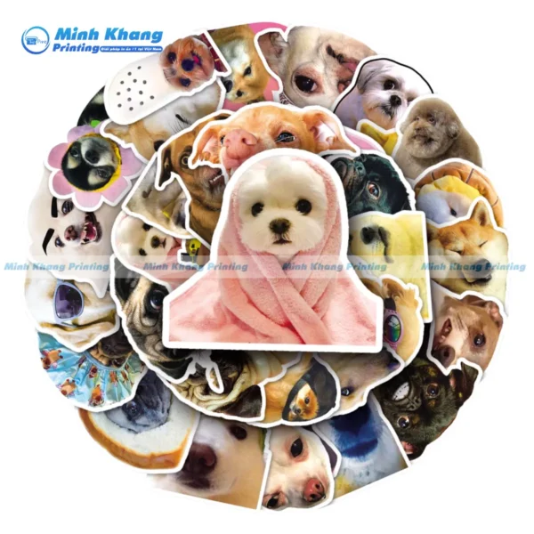 Mẫu sticker chó dễ thương trùm chăn màu hồng đáng yêu