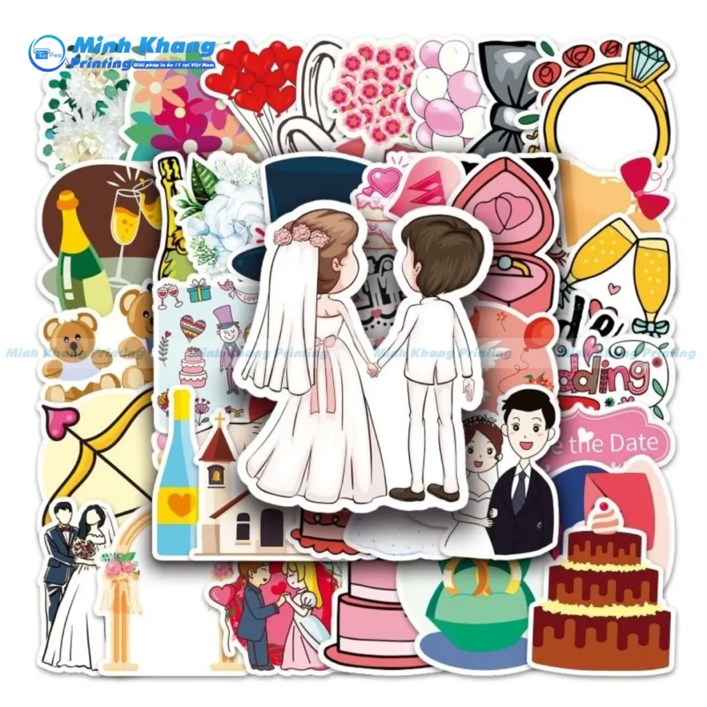 Mãu sticker đám cưới hình cô dâu chú rể đẹp & chống nước