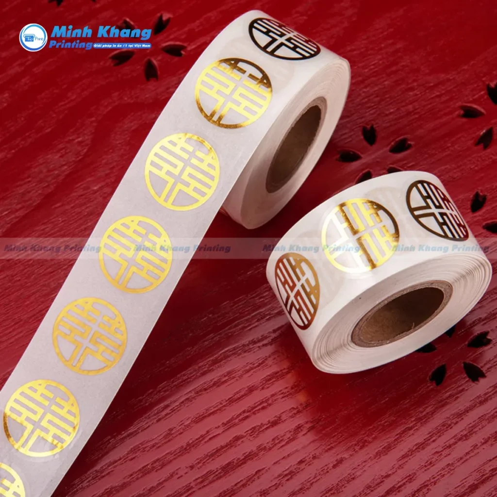Mẫu sticker tròn chữ hỷ màu vàng dạng cuộn