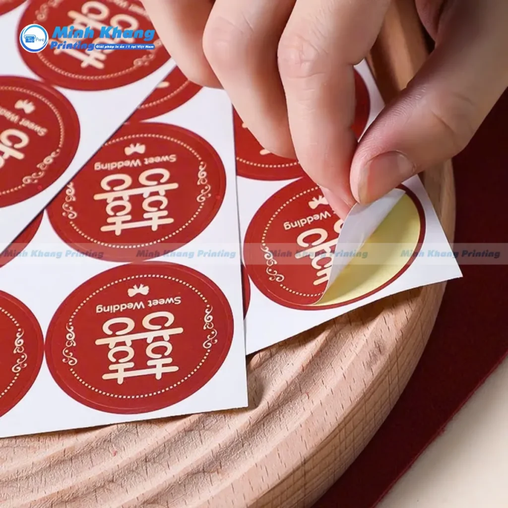 Mẫu sticker đám cưới đẹp, tròn được cán mờ