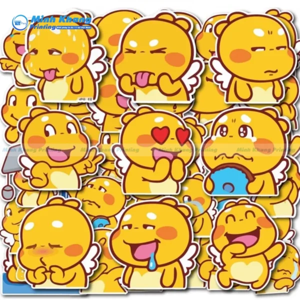 Mẫu sticker decal khủng long vàng zalo với biểu cảm siêu đáng yêu