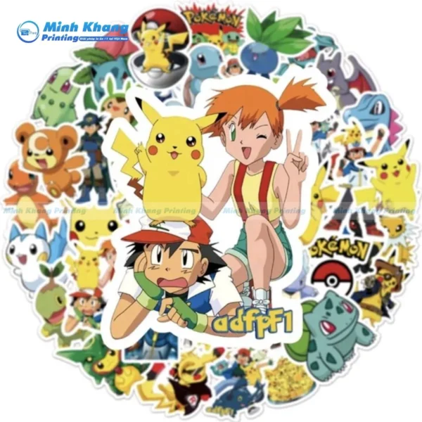 Mẫu sticker nhân vật satoshi, kasumi trong vũ trụ Pokemon