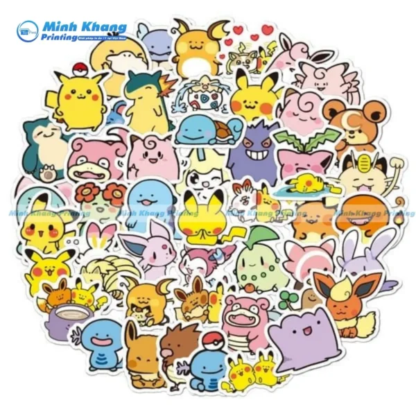 Mẫu sticker chibi pokemon làm bằng chất liệu decal giấy