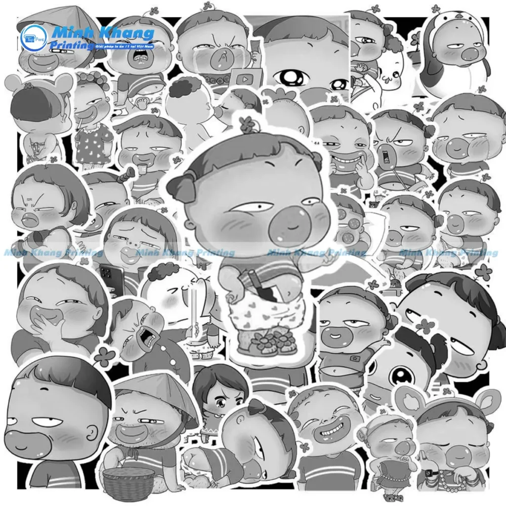 Mẫu Sticker Quỳnh Aka cute trắng đen độc lạ