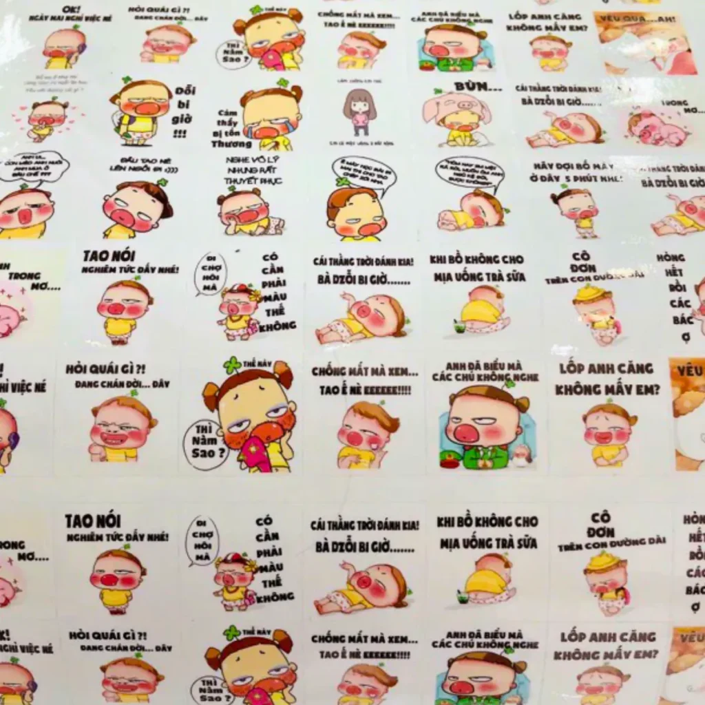 Mẫu sticker Quỳnh Aka được sản xuất theo quy trình khép kín