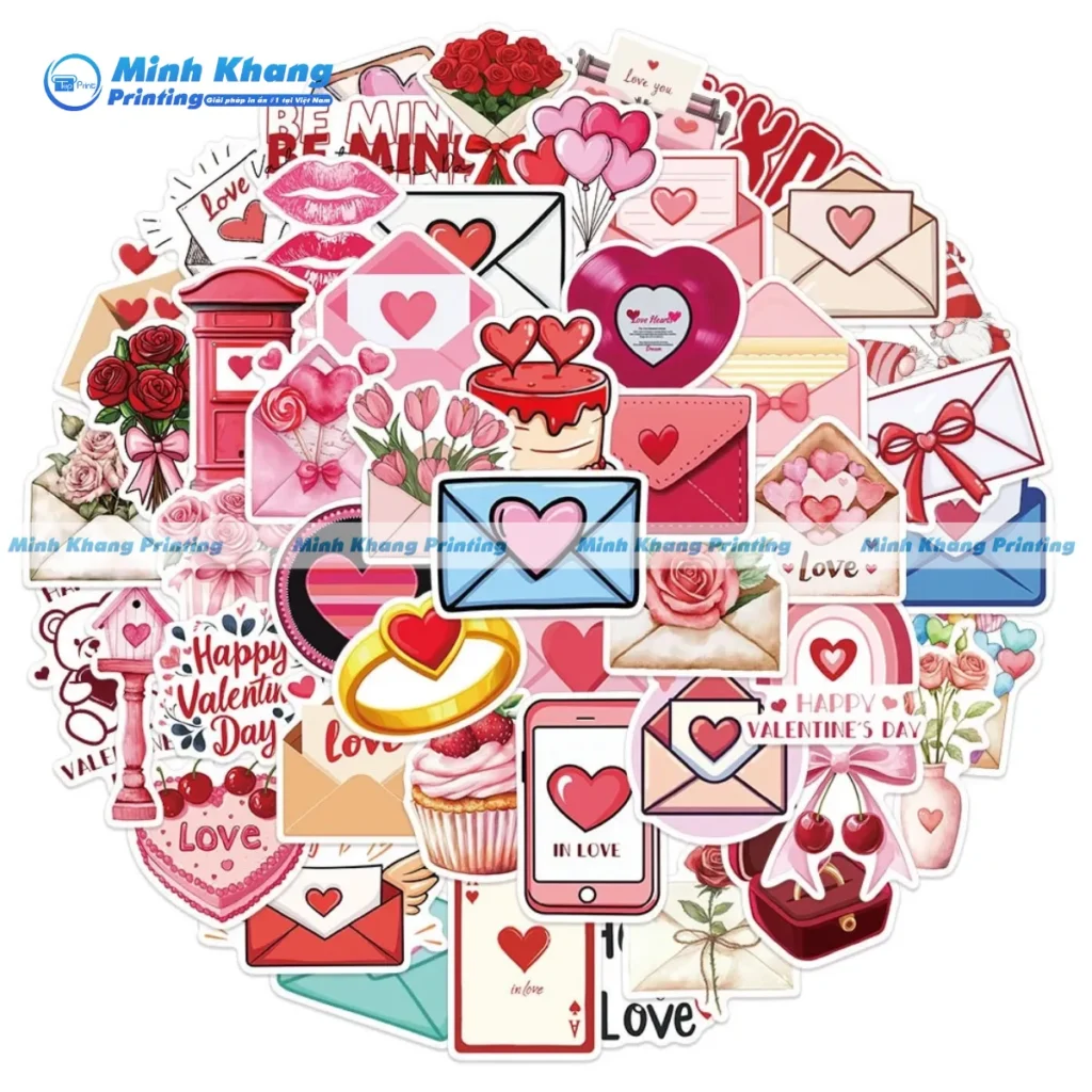 Mẫu sticker nụ hôn, lá thư, nhẫn thể hiện tình yêu