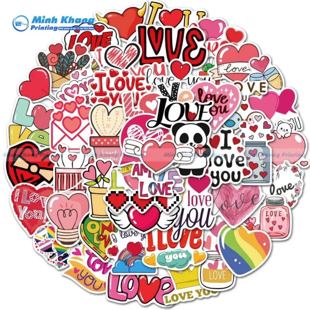 Mẫu Sticker chữ love, hình trái tim ngọt ngào