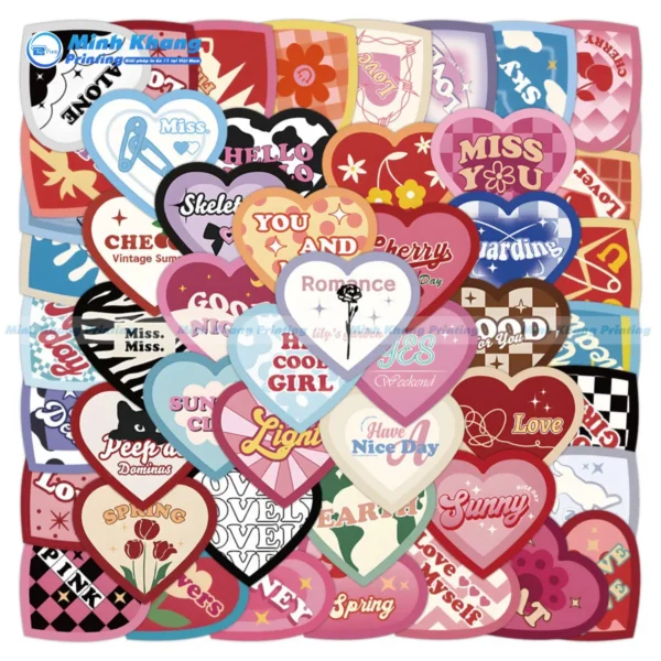 Mẫu sticker trái tim chất liệu giấy decal chống thấm nước