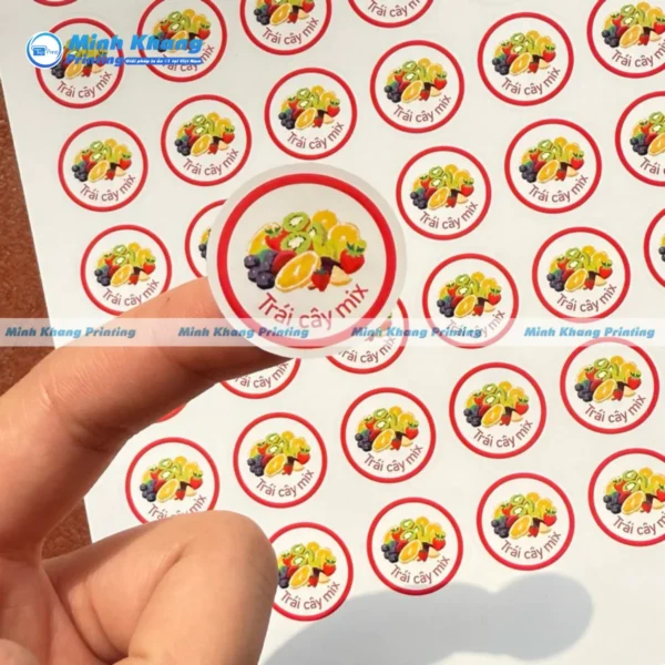 Mẫu sticker tròn dán niêm phong các mặt hàng trái cây