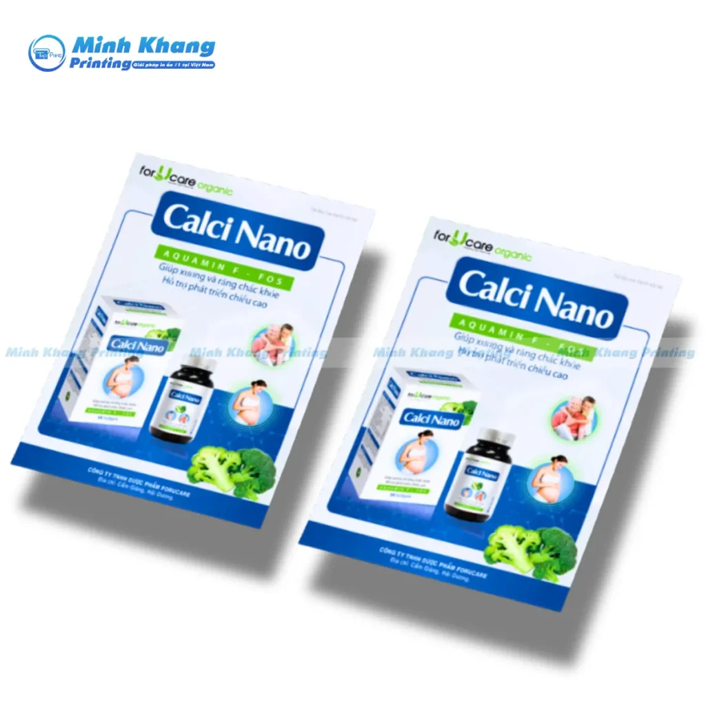 Mẫu tờ rơi thuốc Calci Nano kích thước A4 21 x 29.7 cm, giấy C250gsm