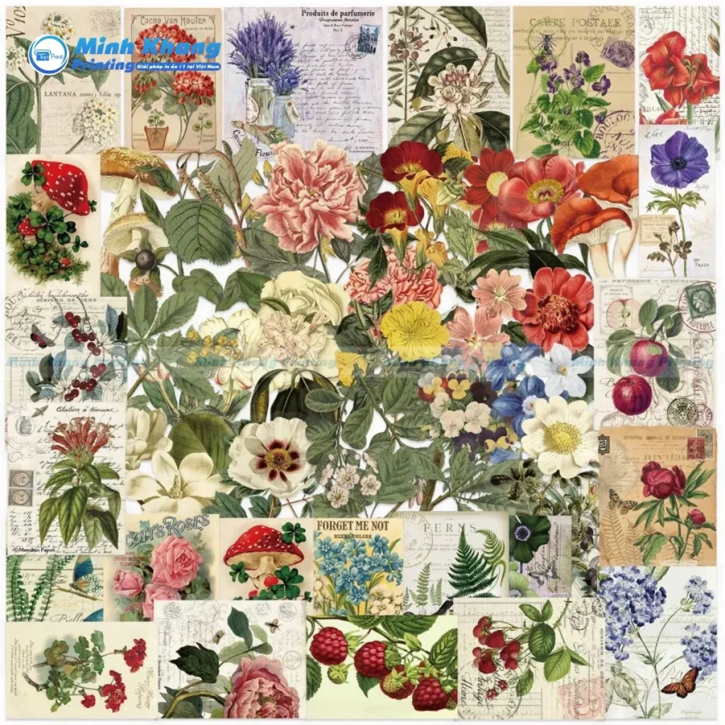 Mẫu vitange sticker in bằng chất liệu giấy kraft, giấy có vân tạo hiệu ứng hoài cổ