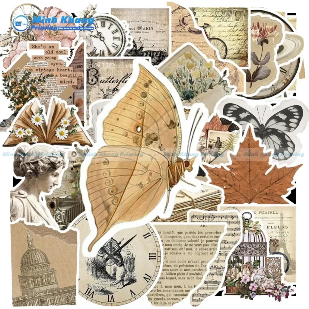 Mẫu sticker retro trang trí sách, vở