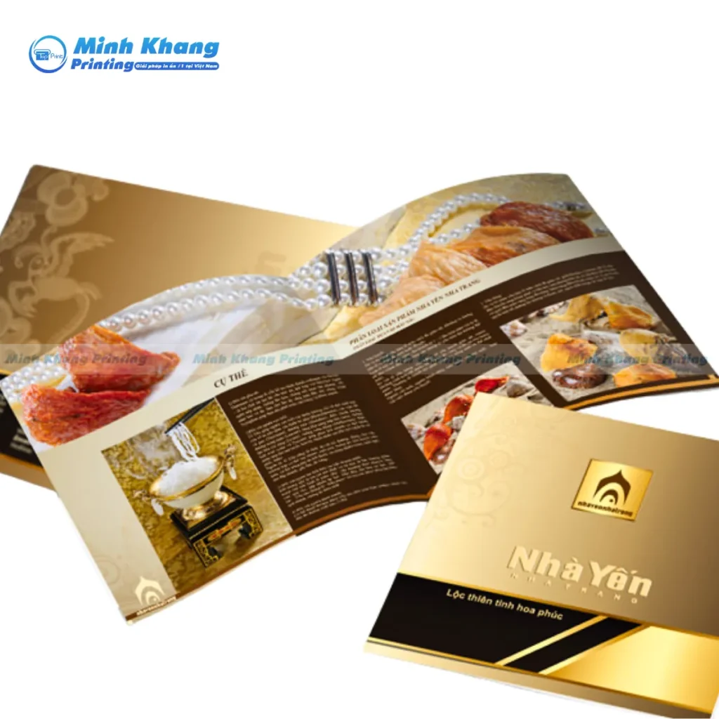 Mẫu Catalogue yến xào dùng kỹ thuật in ép kim bắt mắt tạo cảm giác luxury