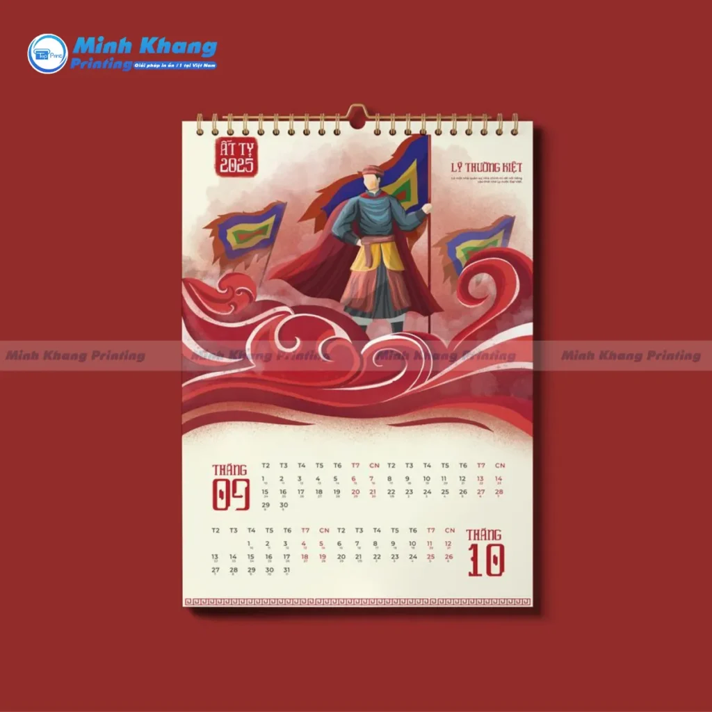 Mẫu in lịch treo tường 12 tháng nghệ thuật hình quân sư Lý Thường Kiệt