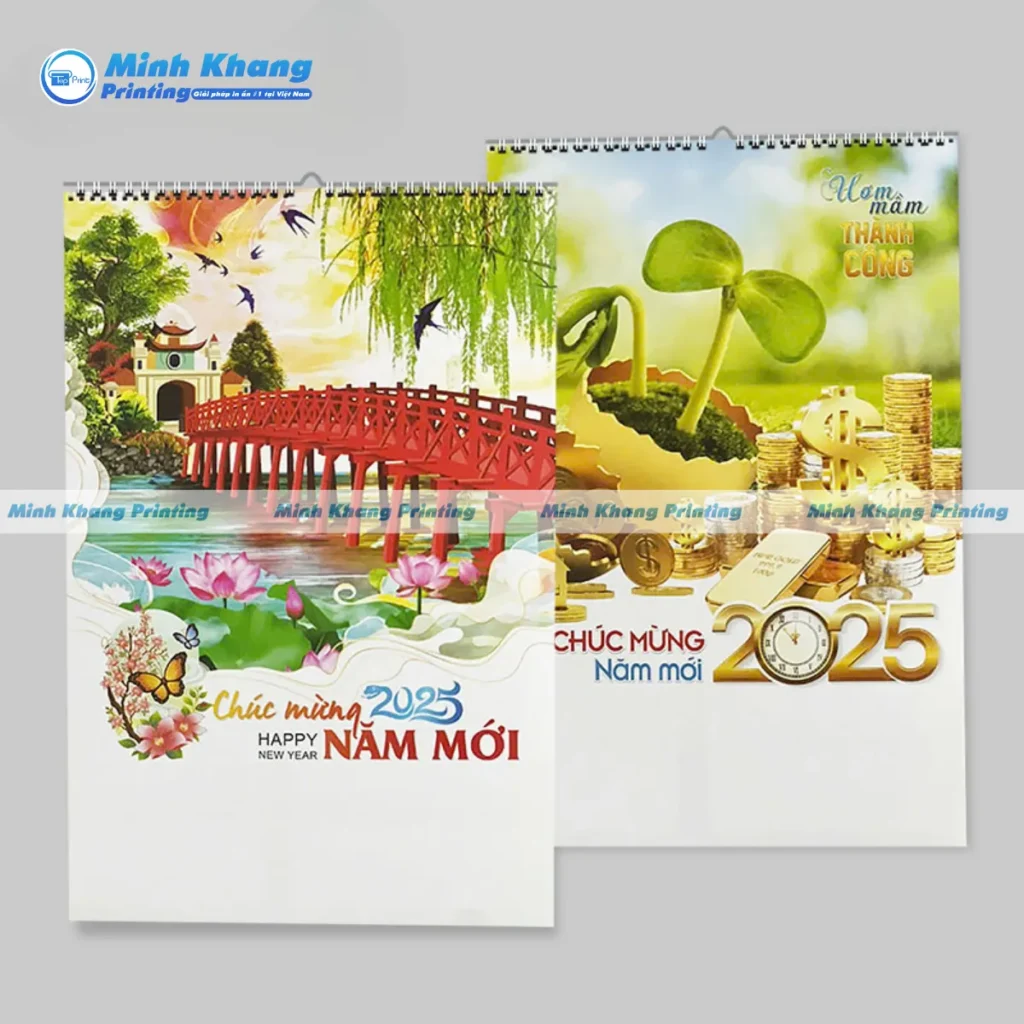 Mẫu lịch lò xo treo tường chúc mừng năm mới hình ảnh đậm chất Việt Nam