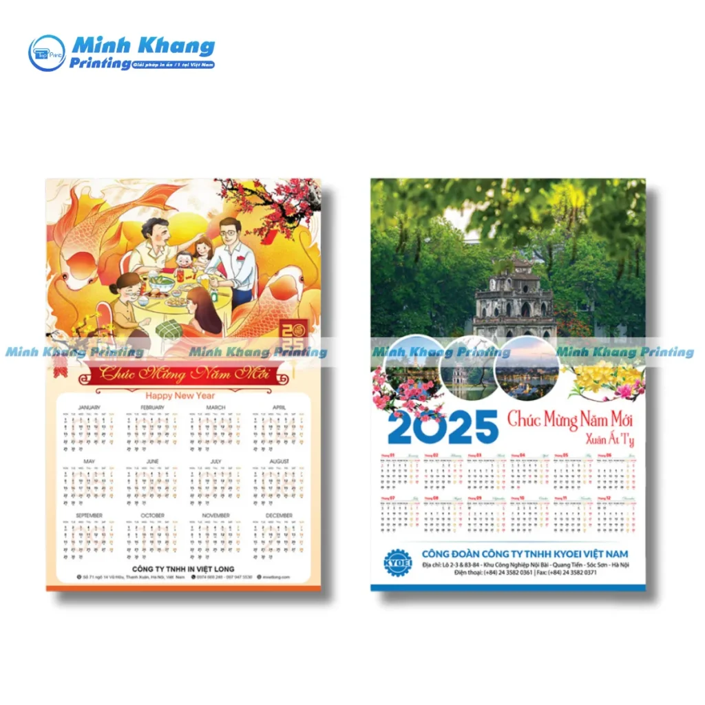 Mẫu lịch treo tường lò xo 1 tờ in đủ 12 tháng