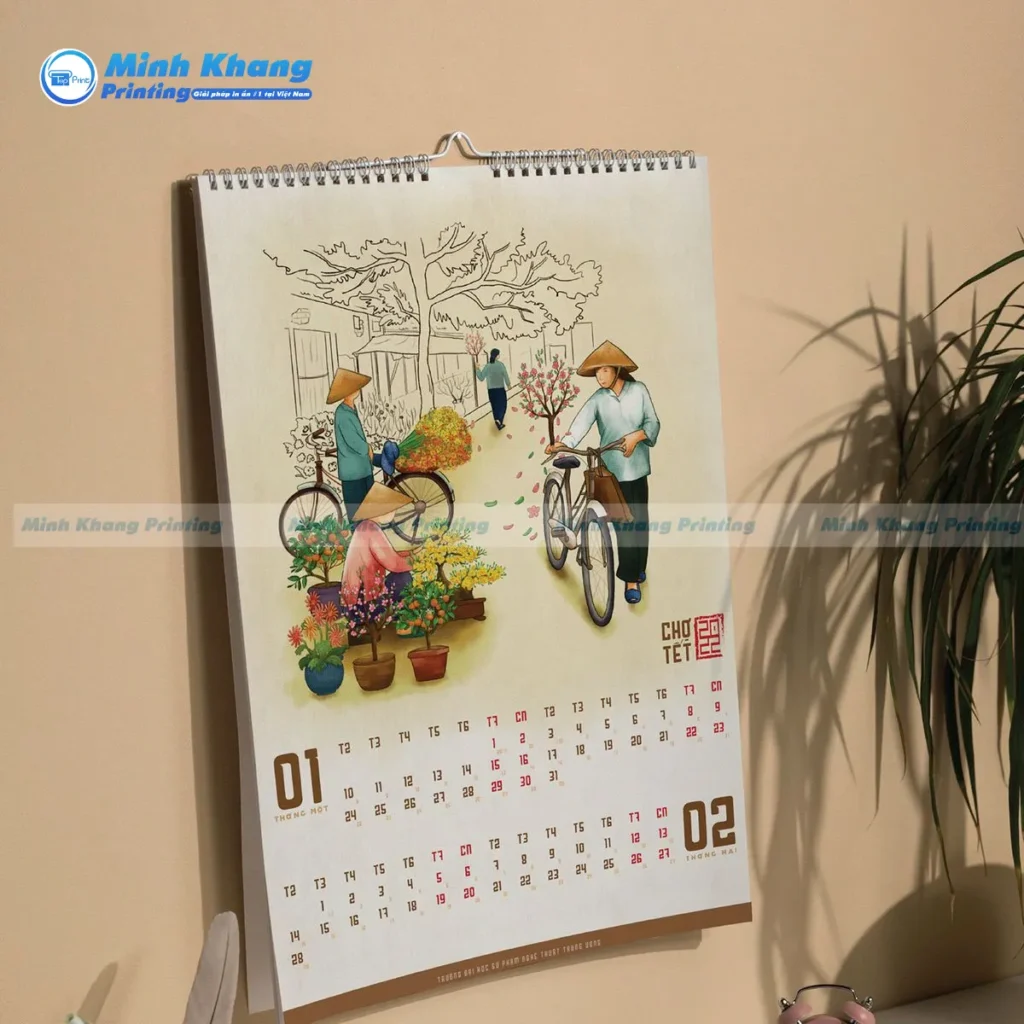 Mẫu lịch thiết kế tranh phong cảnh ngày Tết kích thước 40  x 60 cm