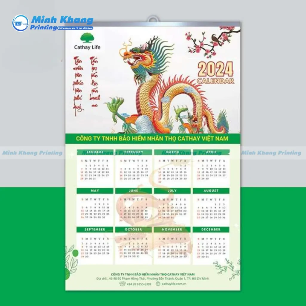Mẫu lịch nẹp thiếc 1 tờ kích thước 40 x 60 cm
