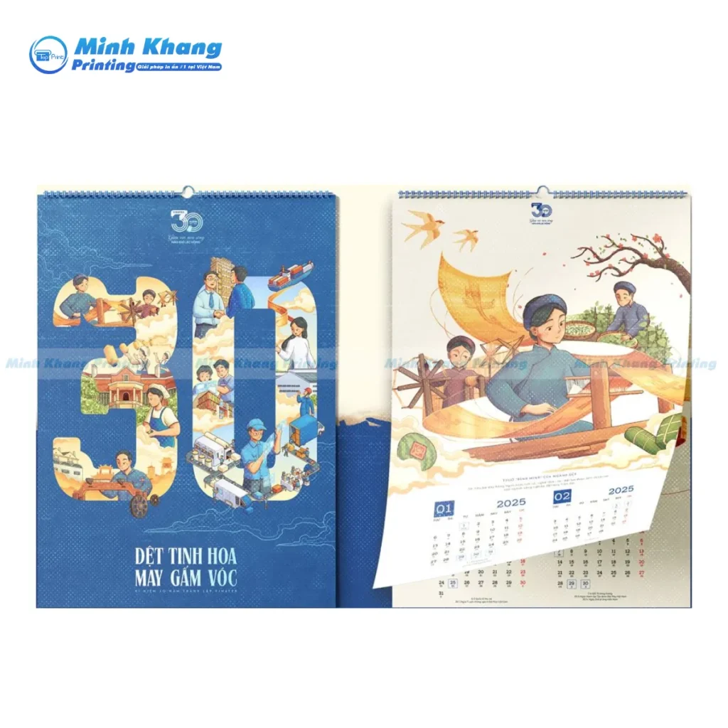 Mẫu lịch kỉ năm 30 năm công ty dệt may mặc