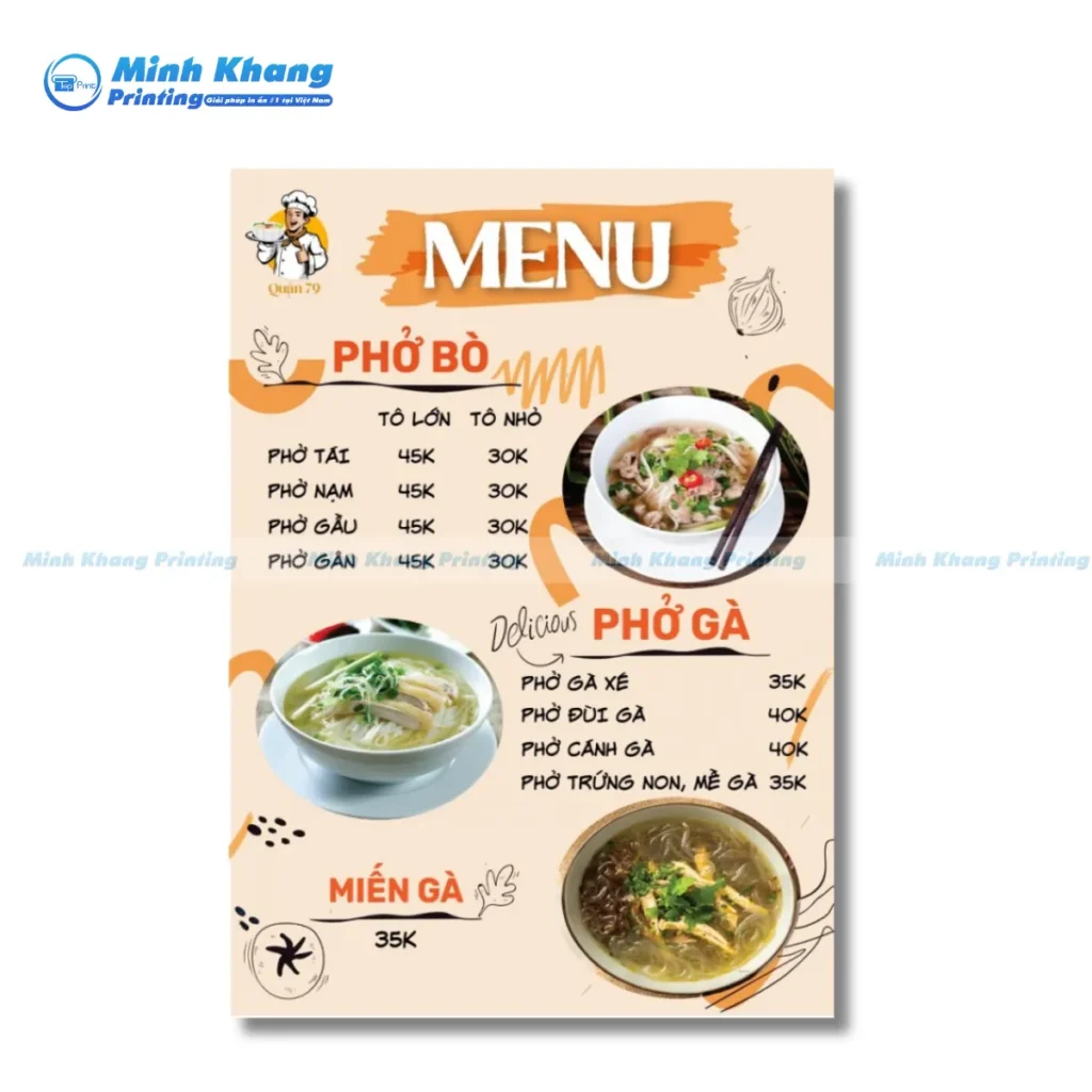 Mẫu menu bún bò huế đẹp, hiện đại, phong cách khác biệt 