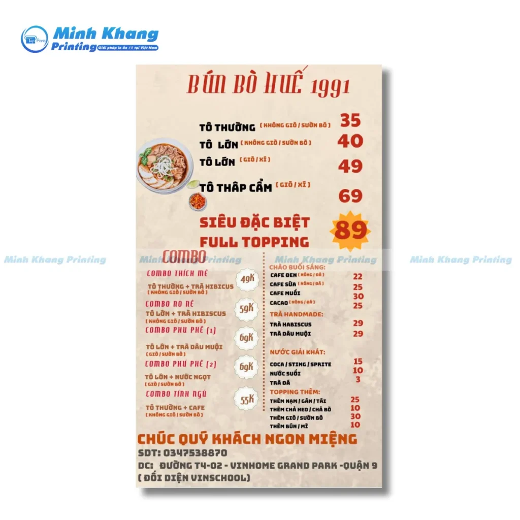 Mẫu menu quán bún bò huế thiết kế lạ mắt, phong cách ngày xưa